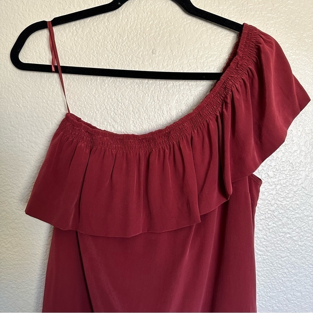Madewell Silk One-Shoulder Burgundy Mini Dress Size 4 - Picture 3 of 13